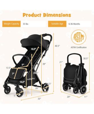 Portable Baby Stroller One-Hand Fold Pushchair W/ Aluminum Frame