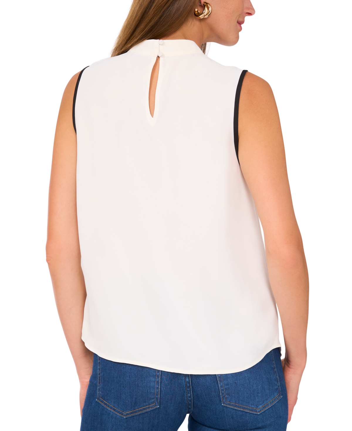 Vince Camuto Contrast Detail Cowl Neck Tank In New Ivory