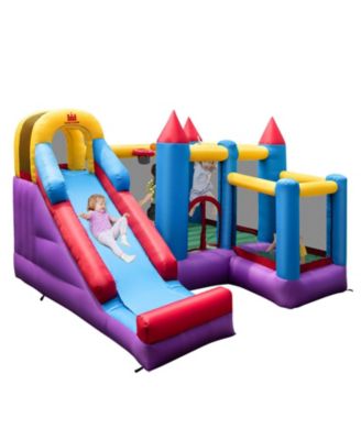 5-in-1 Inflatable Bounce Castle Without Blower, Slide, Climbing Wall, Basketball Rim, Ball Pit for Kids
