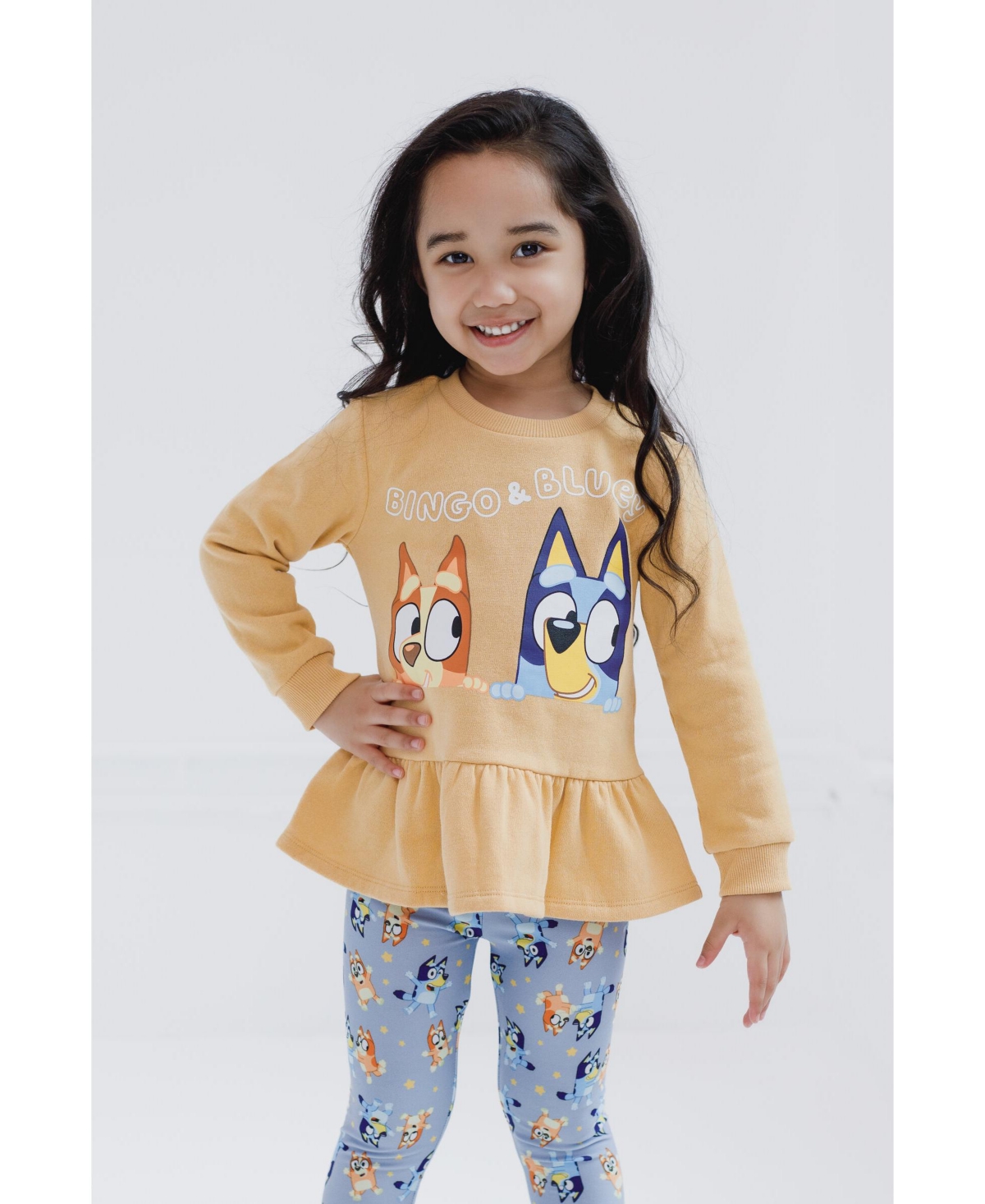 Bluey Toddler Girls Peplum Sweatshirt and Leggings Outfit Set -/ blue, bingo / bluey