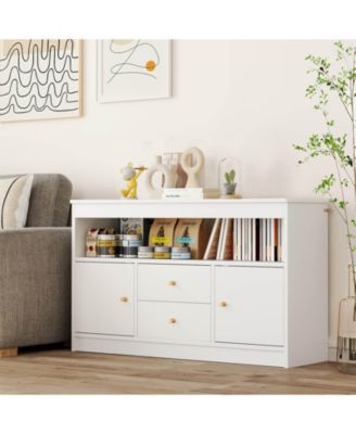 Kids Toy Storage Organizer Wooden Children Bookshelf Storage Chest with Open Shelf