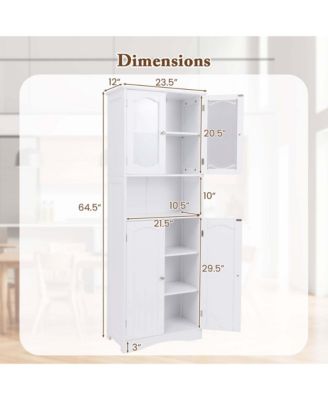 64.5" MDF Bathroom Cabinet with Tempered Glass Doors and Adjustable Shelves