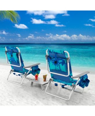 2 Packs 5-Position Outdoor Folding Backpack Beach Table Chair Reclining Chair Set