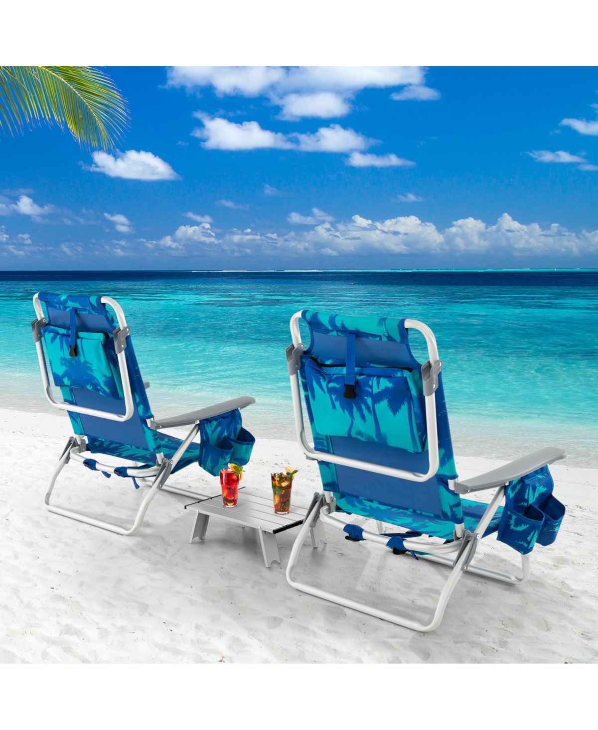 Gouun 2 Packs 5-Position Outdoor Folding Backpack Beach Table Chair Reclining Chair Set