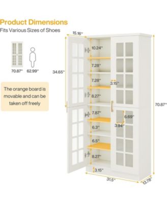 71-Inch Tall Shoe Cabinet with Doors, 8-Tier Shoe Storage Cabinet with Adjustable Shelves, Modern Shoe Organizer Shoe Rack Cabinet