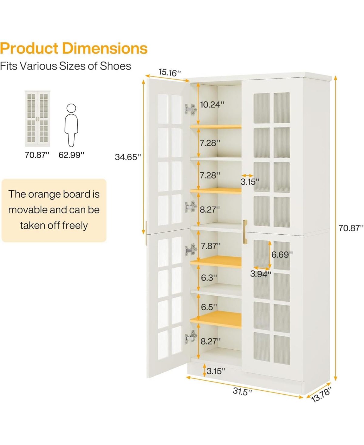 Tribesigns 71-Inch Tall Shoe Cabinet with Doors, 8-Tier Shoe Storage Cabinet with Adjustable Shelves, Modern Shoe Organizer Shoe Rack Cabinet for Entr