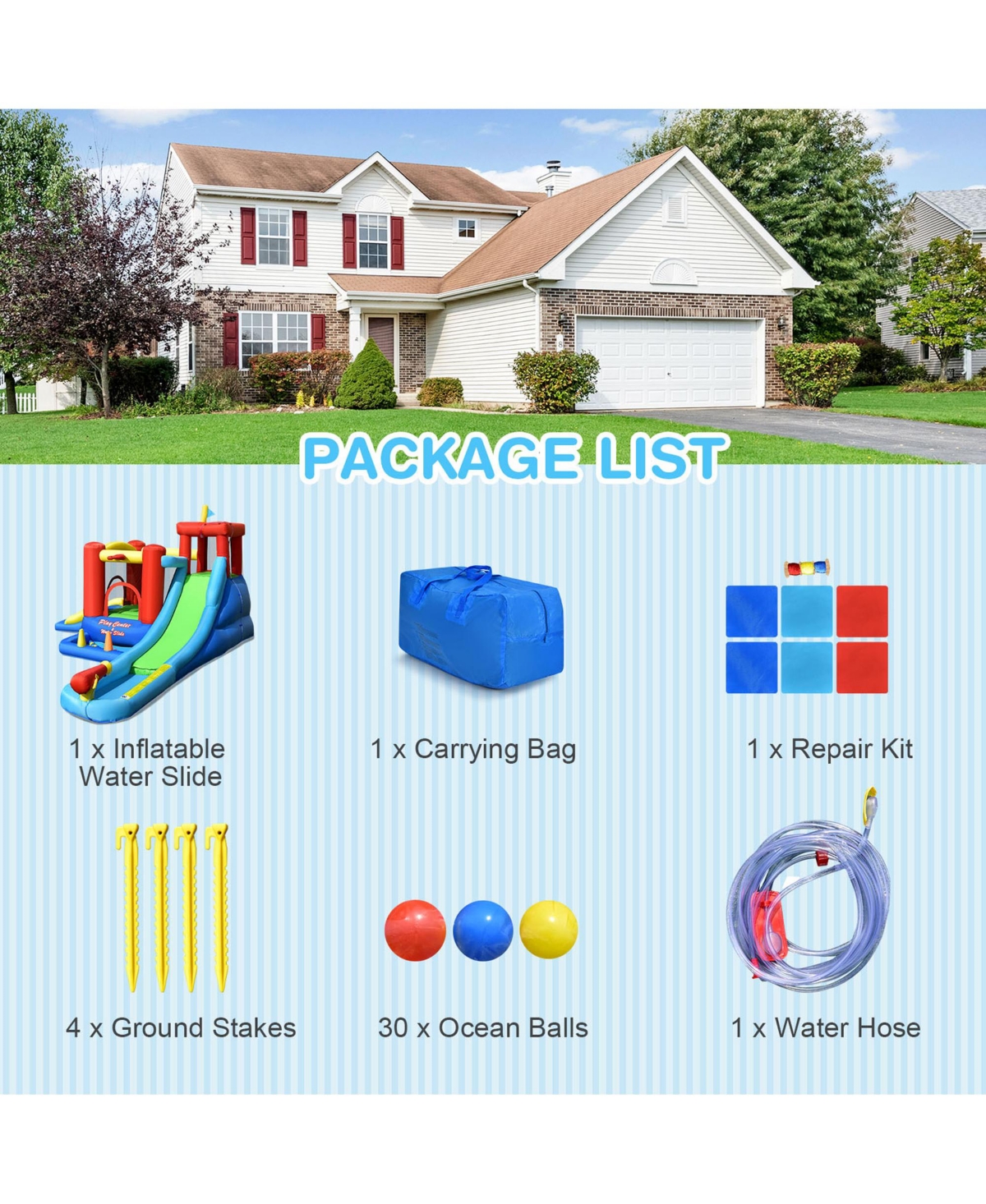 Gymax Kids Inflatable Bounce House Castle 1 Water Slide Park Without Blower