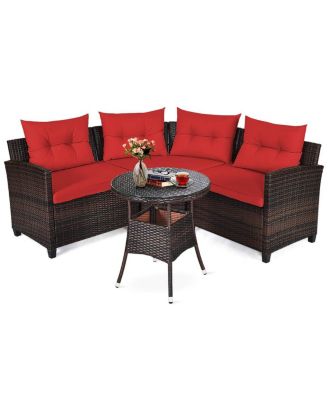 4 Pieces Outdoor Cushioned Rattan Furniture Set