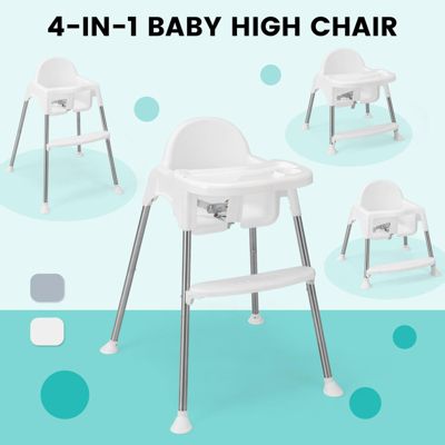 4-in-1 Convertible Baby High Chair with Removable Double Tray