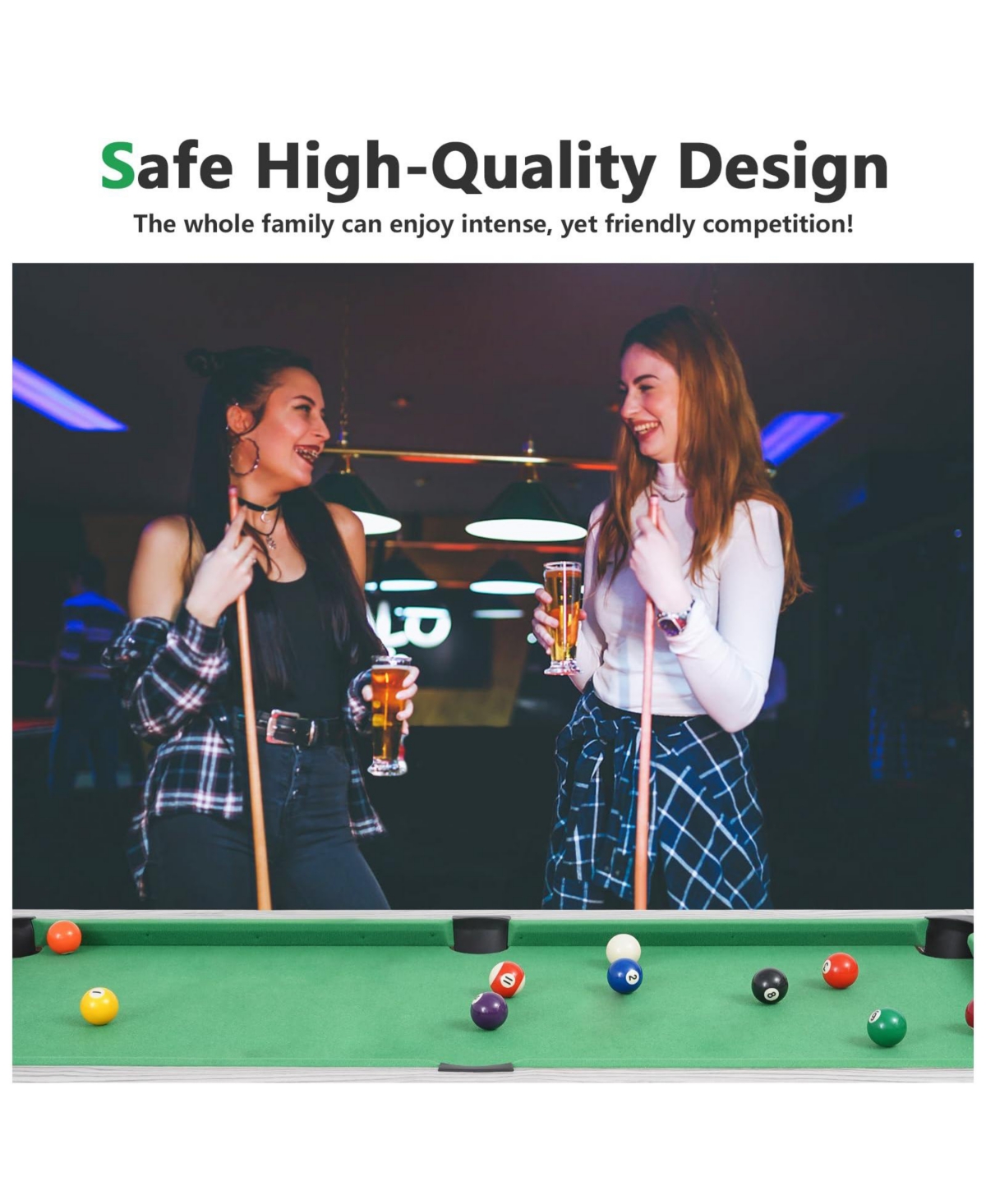 Mini Pool Table, Compact Billiard Game Table w/Balls, Cues & Accessories for Game Room or Living Room