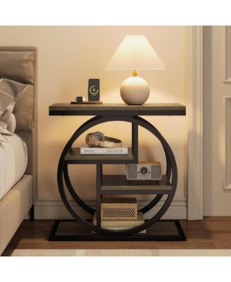 End Table, 4-Tier Narrow Side Table with Storage Shelves, Industrial Bedside Table for Bedroom, Wood Small Sofa Side Table