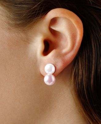 Two Tone Pearl (8.5mm) Front & Back Earrings in 14K Yellow Gold