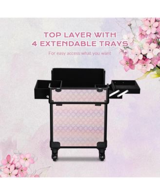 Rolling Makeup Train Case Cosmetic Trolley Organizer Blush ForgetMeNot