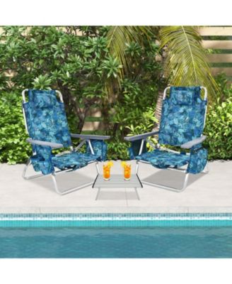 2 Packs 5-Position Outdoor Folding Backpack Beach Table Chair Reclining Chair Set