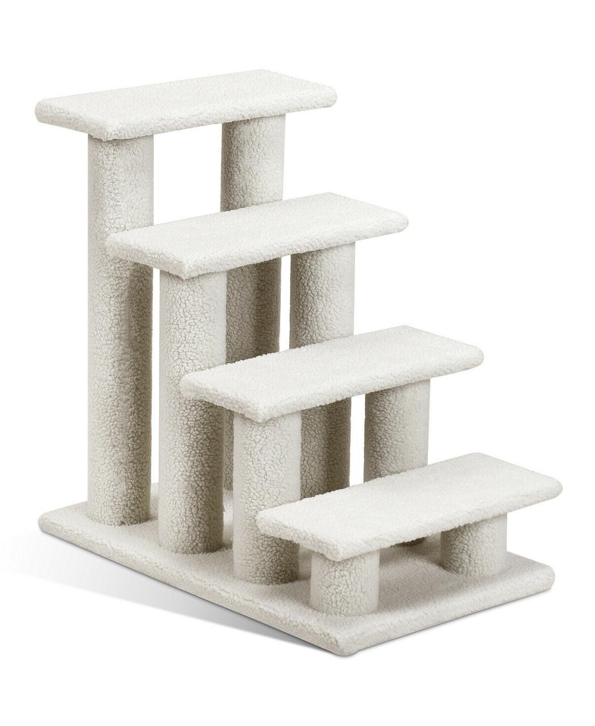 4-Step Pet Stairs Carpeted Ladder Ramp Scratching Post Cat Tree Climber - Grey