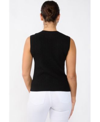 Women's 100% Cashmere V Neck Cable-knit Sweater Vest