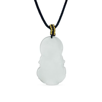 Yogi Amulet Boho Chalcedony Carved Buddha Pendant Necklace Black Cord