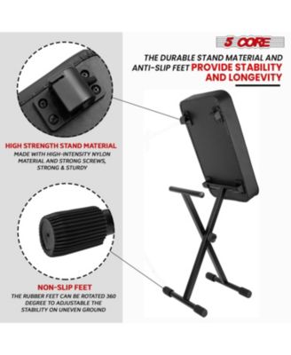 Keyboard Stand Double X Style Adjustable Piano Riser + Keyboard Piano Bench - BLACK