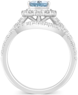 Aquamarine (1 ct. t.w.) & Diamond (3/4 ct. t.w.) Pear Halo Bridal Set in 14k White Gold
