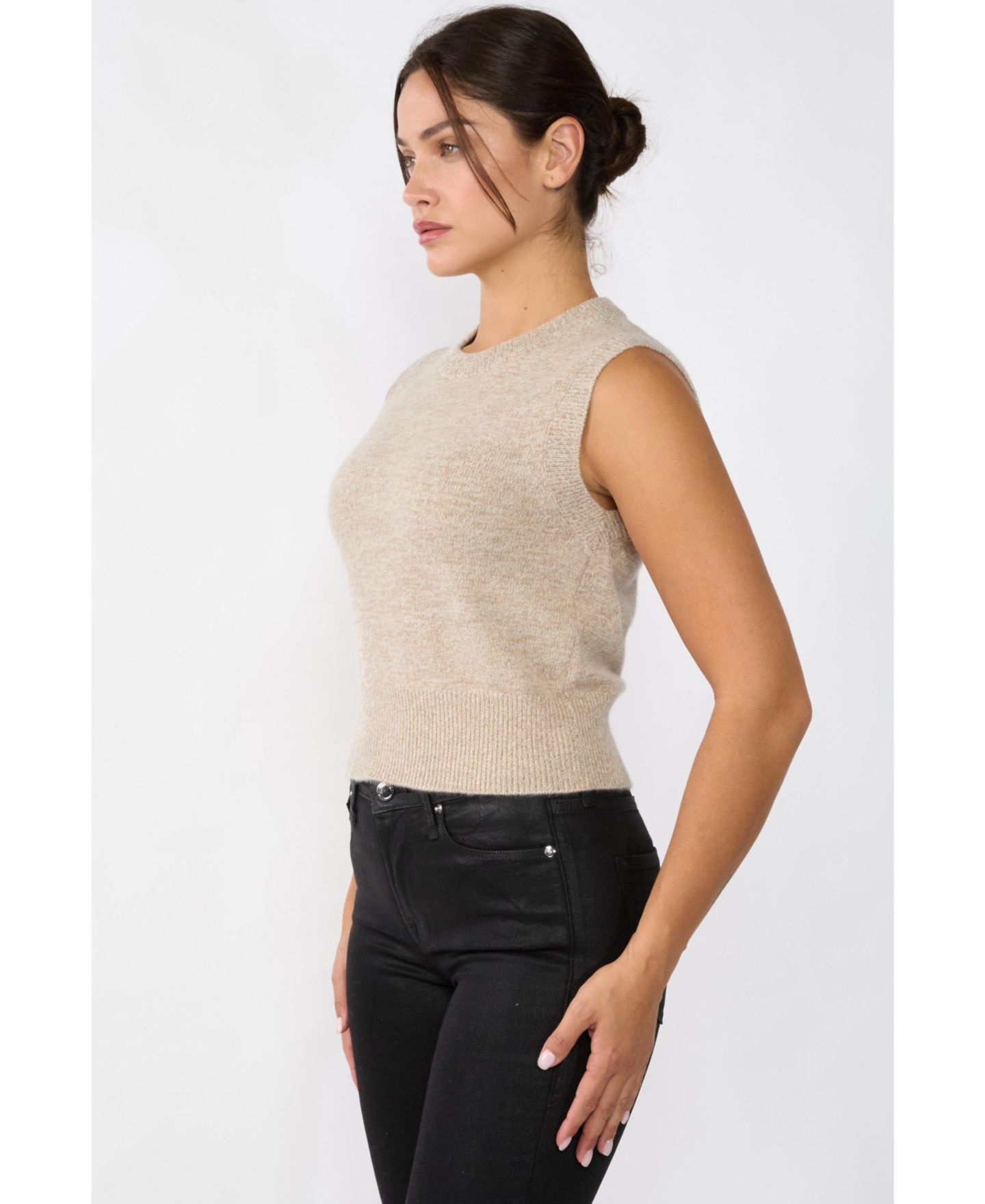 Женский жилет JENNIE LIU 100% Cashmere Crewneck Chunky-knit Sweater Vest, цвет: Коричневый — фото 3