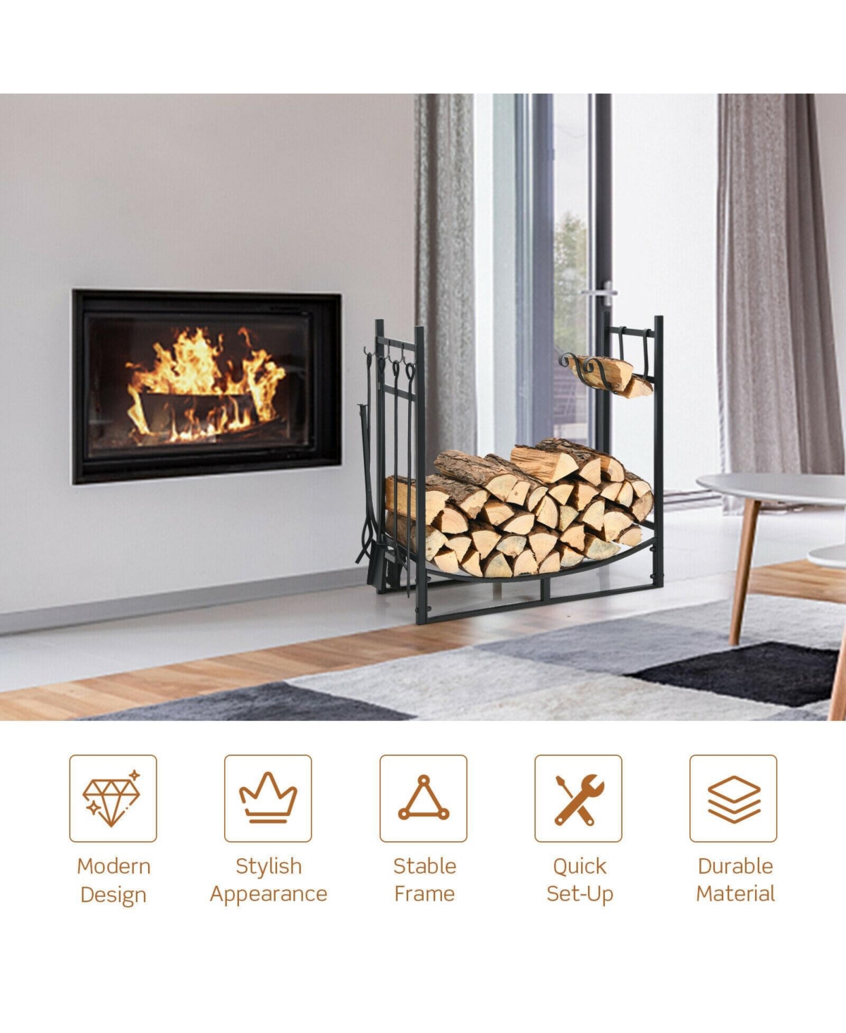 Gouun Inch Firewood Rack with 4 Tool Set Kindling Holders for Indoor and Outdoor