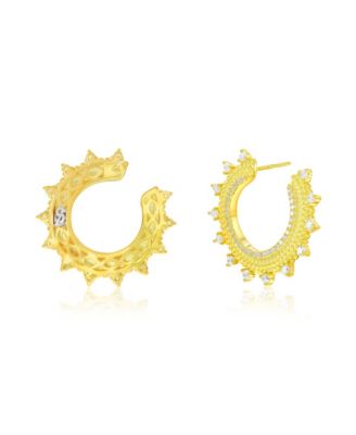  Sterling Silver White Cubic Zirconia Open Sunburst Circle Earrings