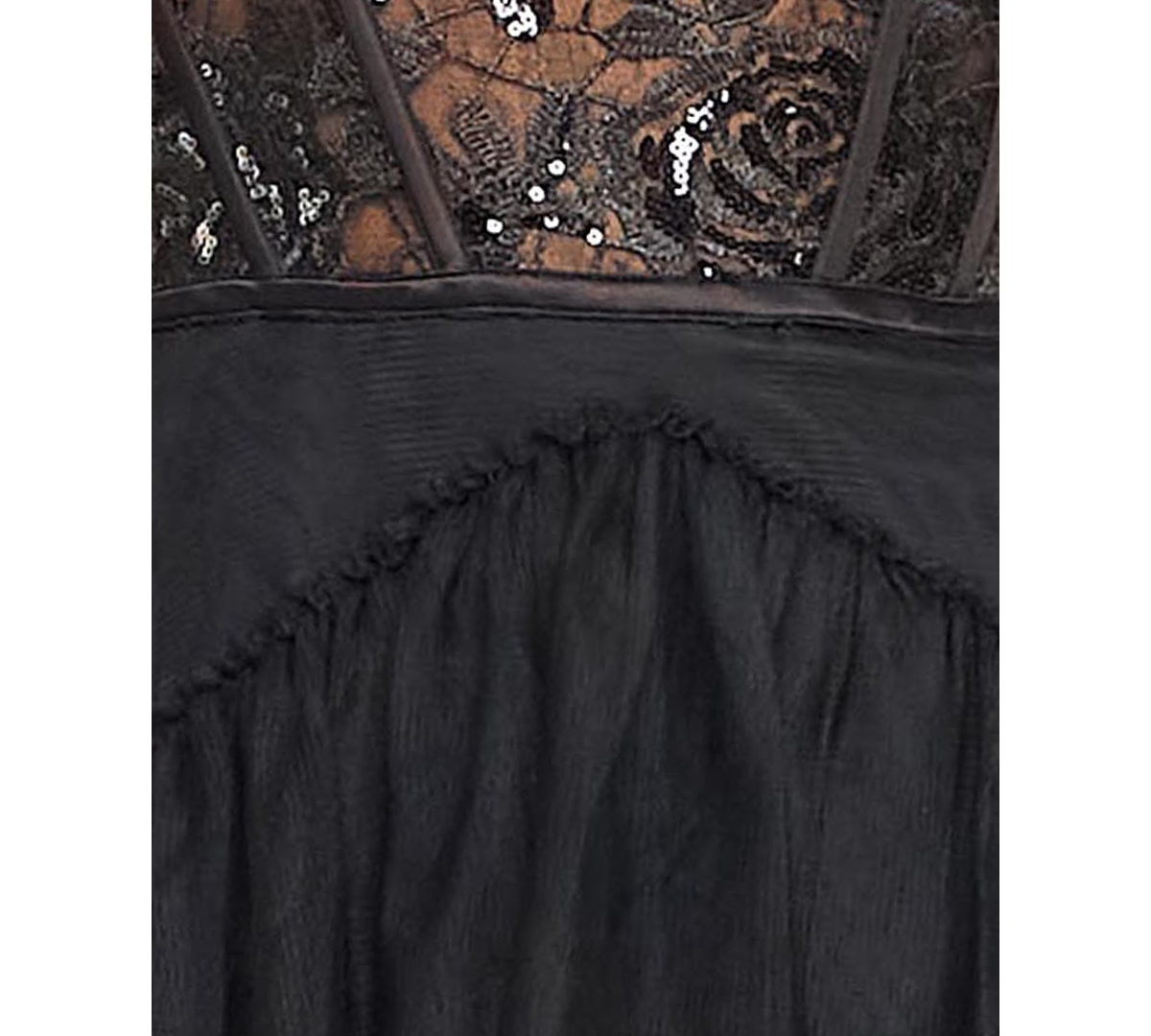 City Studios Juniors' Sequin-corset Tie Shoulder Layered-skirt Gown, Created For Macy's In Black