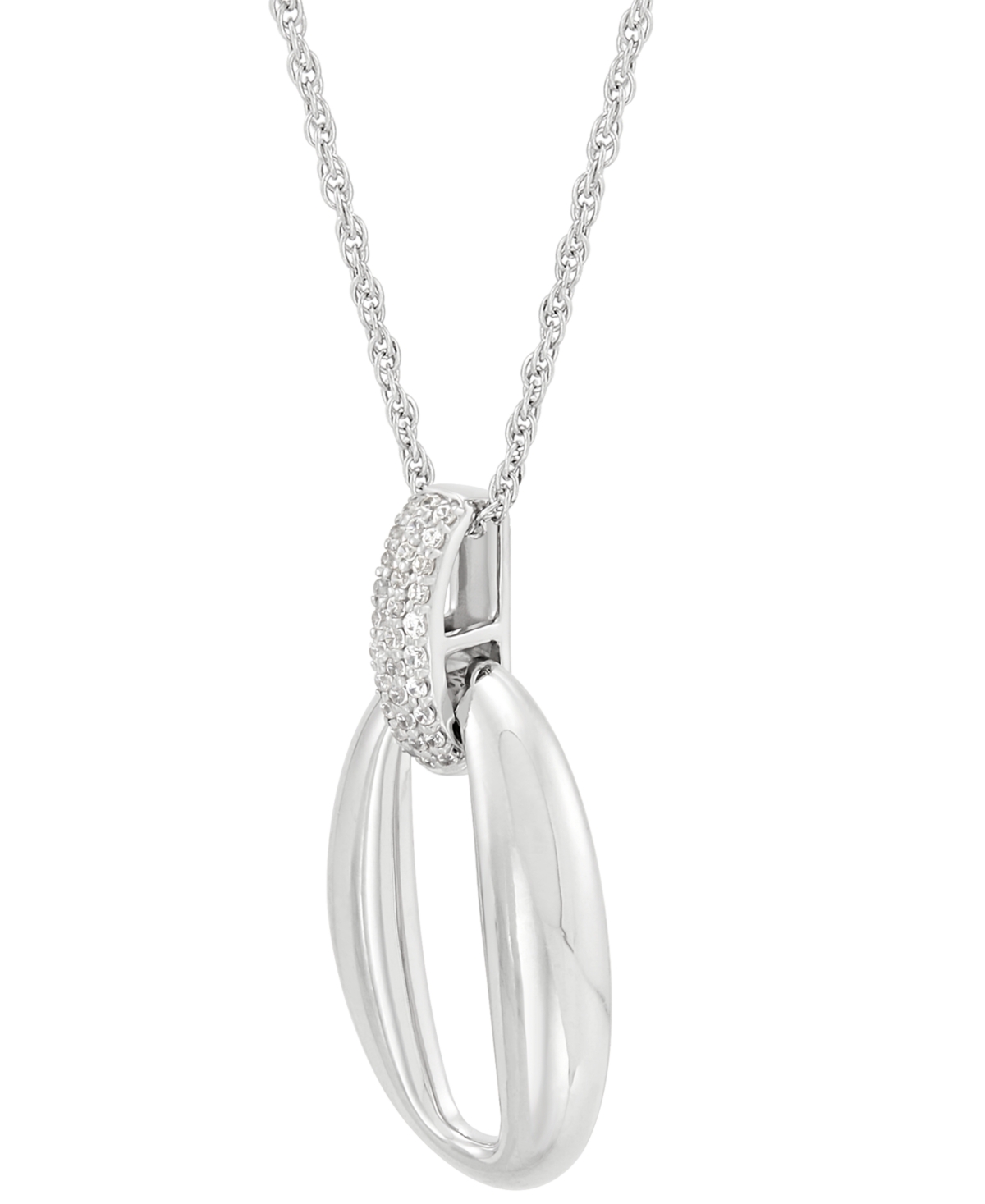 Macy's Diamond Pave Oval Pendant Necklace (1/10 Ct. T.w.) In Sterling Silver, 16" + 2" Extender In Sterling Silver