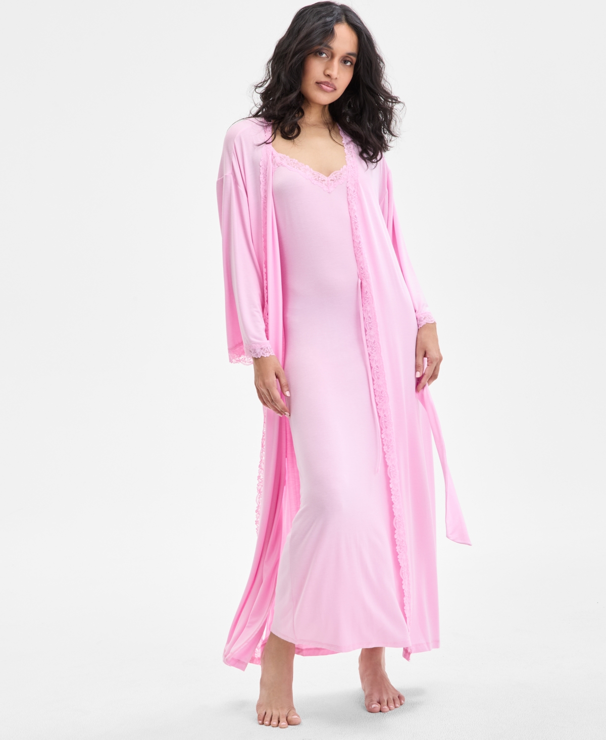 Inc International Concepts Women's Lace-trim Knit Nightgown, Exclusively At Macy's In Pink