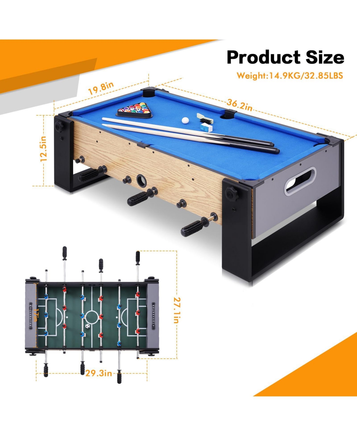 Sugift 4-in-1 Reversible Game Table for Kids, Combo Sports Table w/Billiards, Foosball, Hockey & Table Tennis