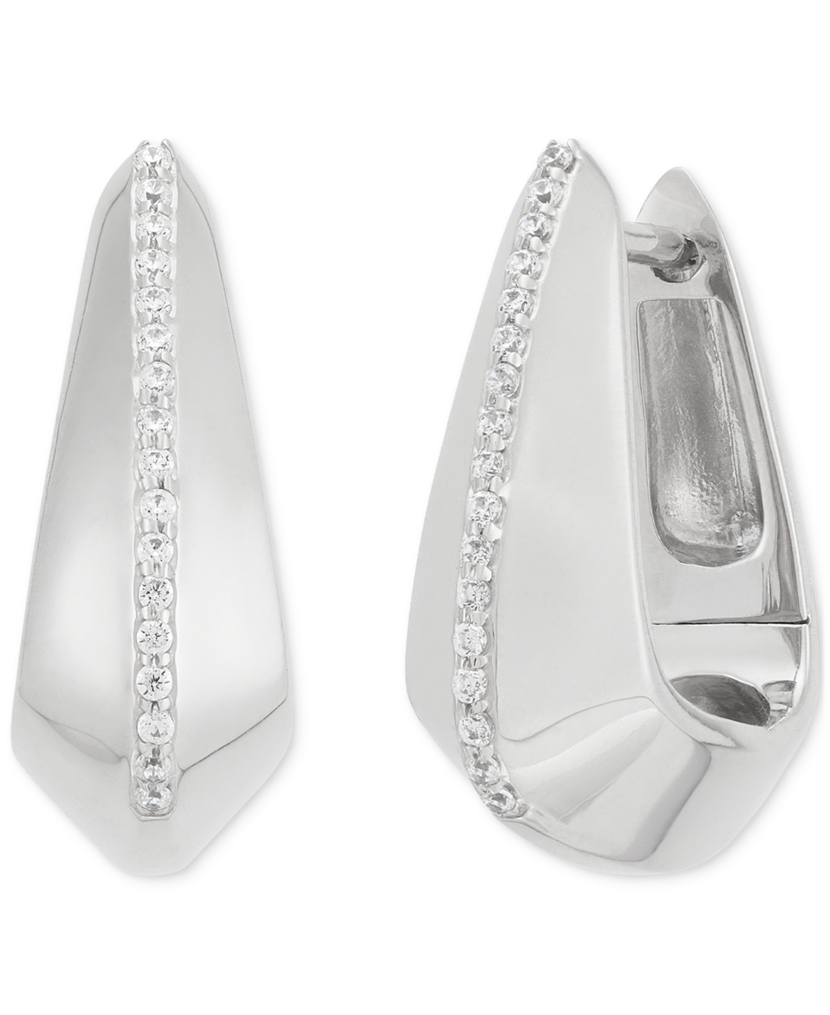 Macy's Diamond Pave Sculptural Huggie Hoop Earrings (1/10 Ct. T.w.) In Sterling Silver In Sterling Silver