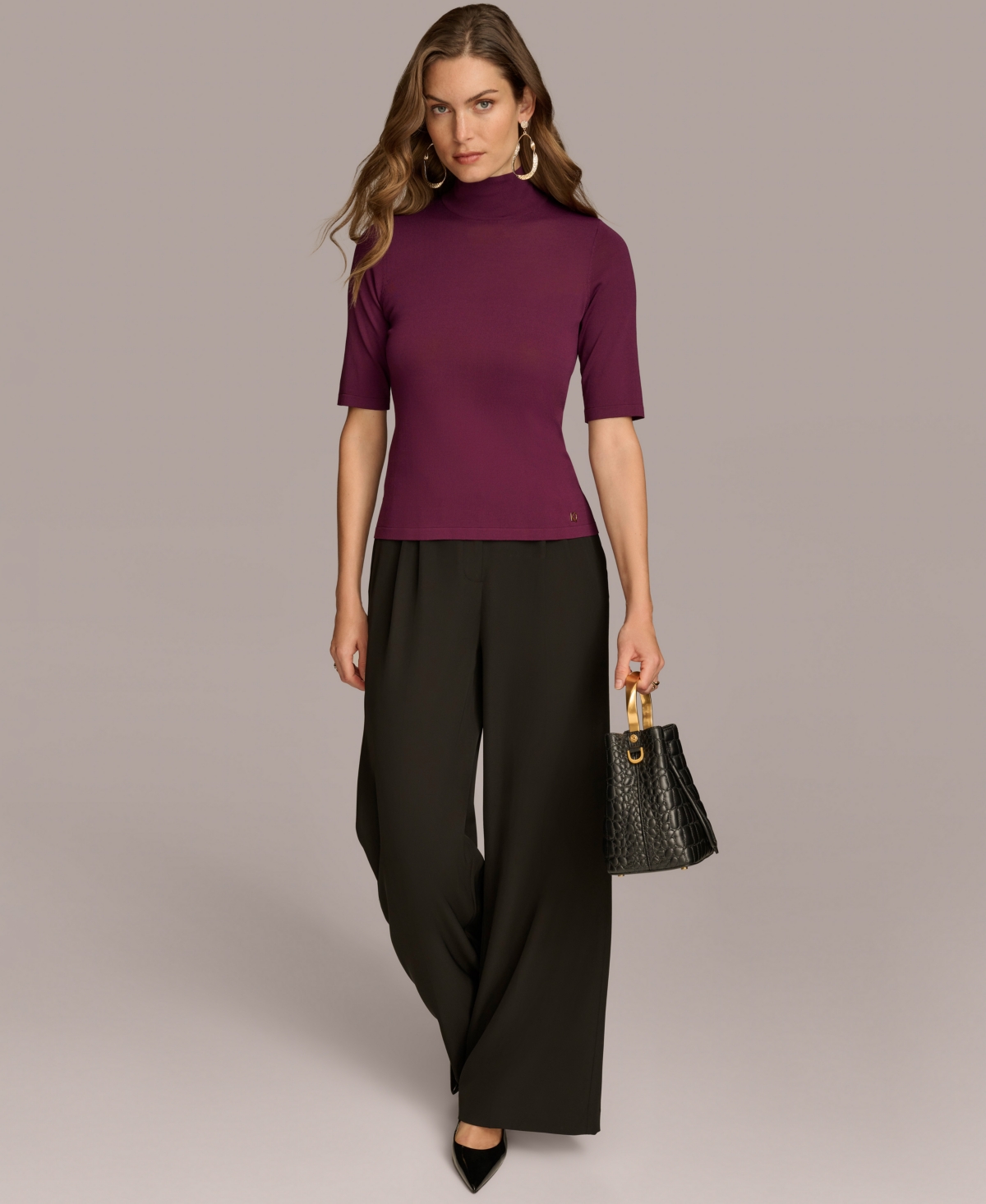 Donna Karan New York Women's Mock-Neck Elbow-Sleeve Top