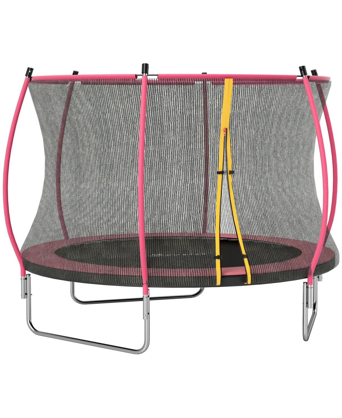 10ft Outdoor Trampoline with Net Enclosure, Curved Poles, - Red