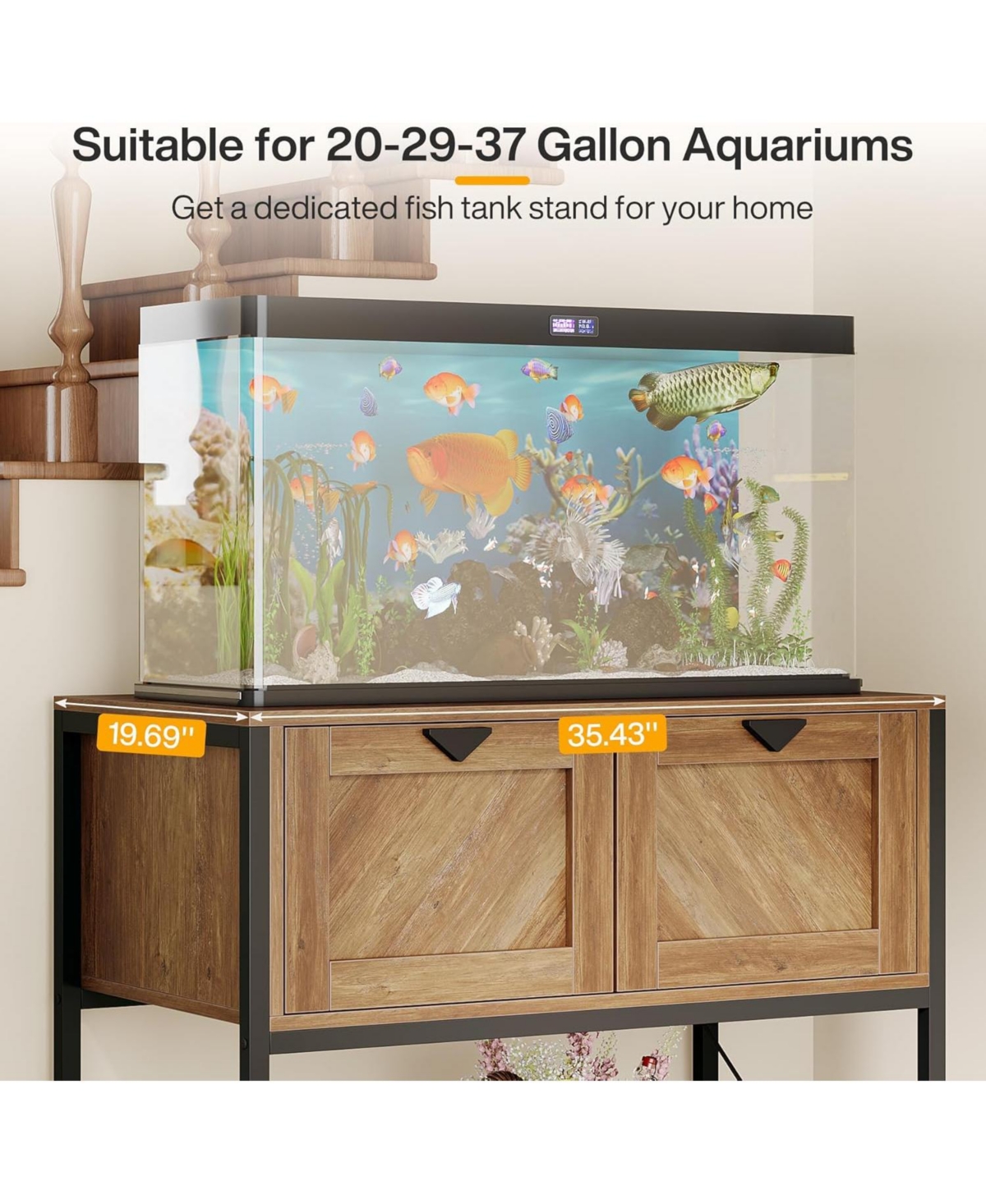 Tribesigns 20-29-37 Gallon Fish Tank Stand with Power Outlets, Large Wood Aquarium Stand with Cabinet Storage, 35.4