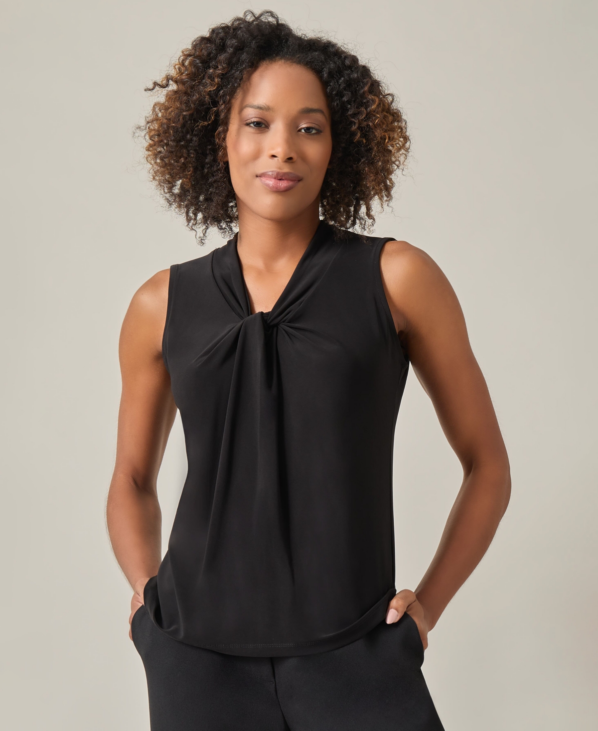 Kasper Twist Front Sleeveless Jersey Top In Black