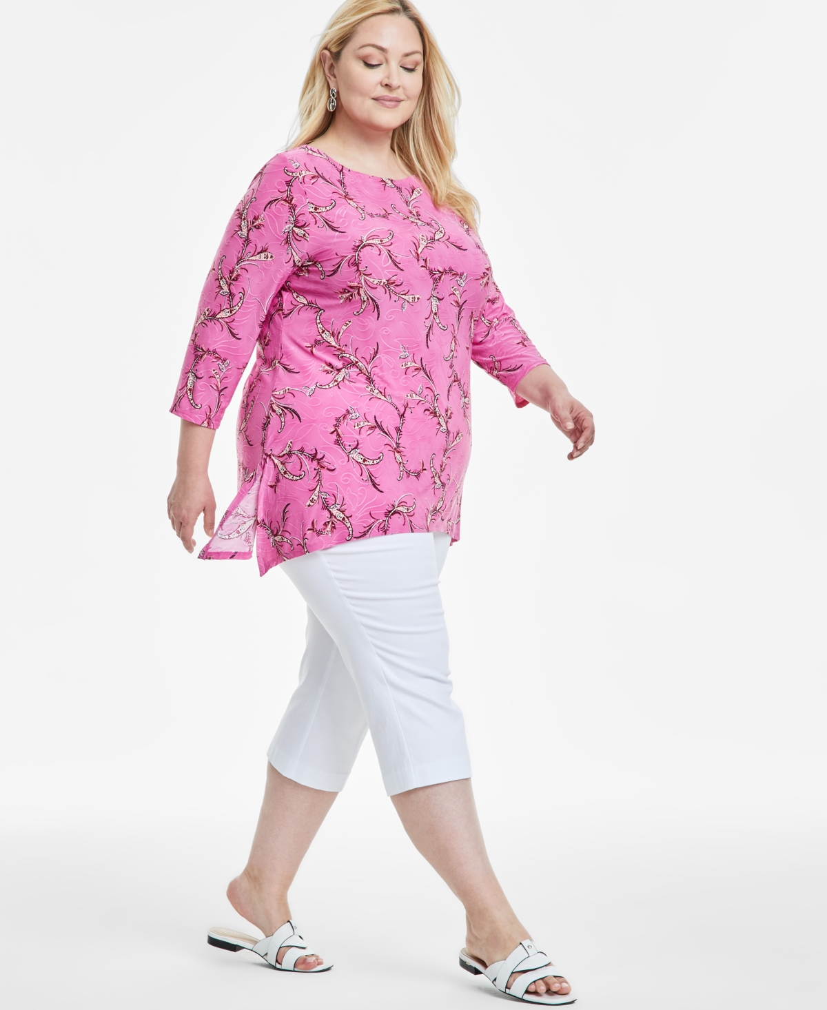 JM COLLECTION PLUS SIZE JACQUARD SWING TOP, EXCLUSIVELY AT MACY'S 