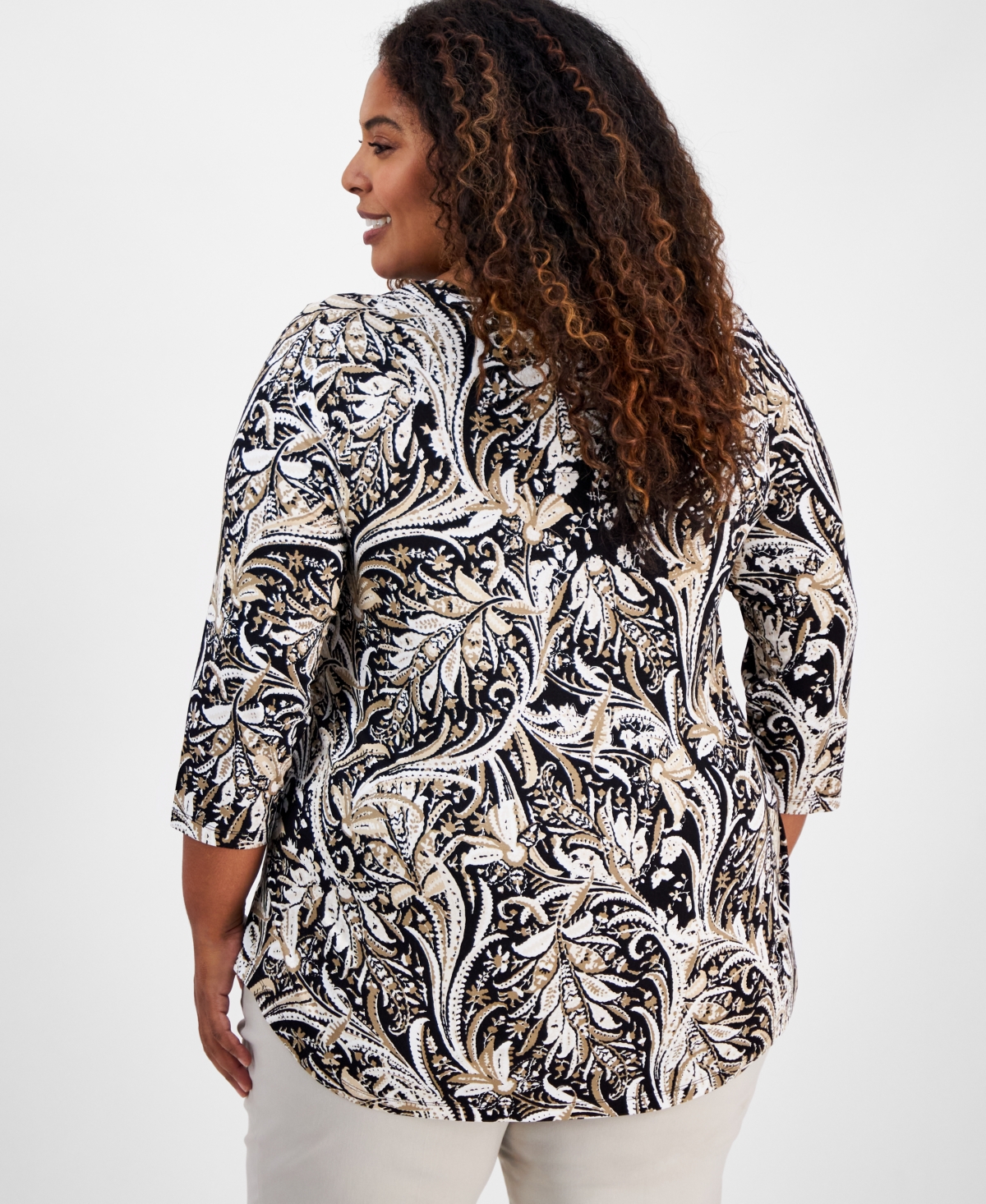 JM COLLECTION PLUS SIZE 3/4-SLEEVE TOP, EXCLUSIVELY AT MACY'S 