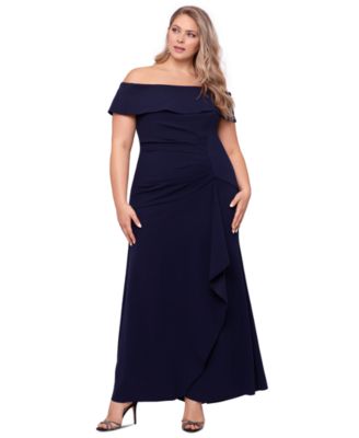 XSCAPE - Plus Size Off-The-Shoulder Sheath Gown