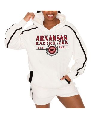 Women's Cream Arkansas Razorbacks Down, Set, Go Pullover Hoodie and Shorts Set