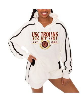 Women's Cream USC Trojans Down, Set, Go Pullover Hoodie and Shorts Set