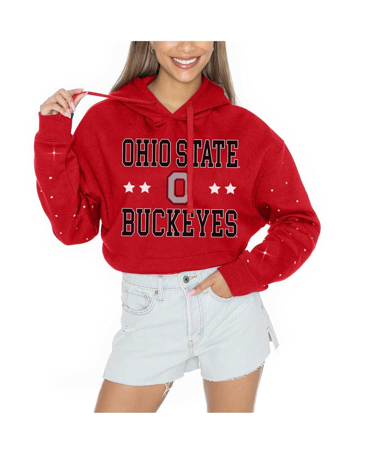Gameday Couture Women'sOhio State Buckeyes Can't Lose Rhinestone Cropped Pullover Hoodie - Scarlet