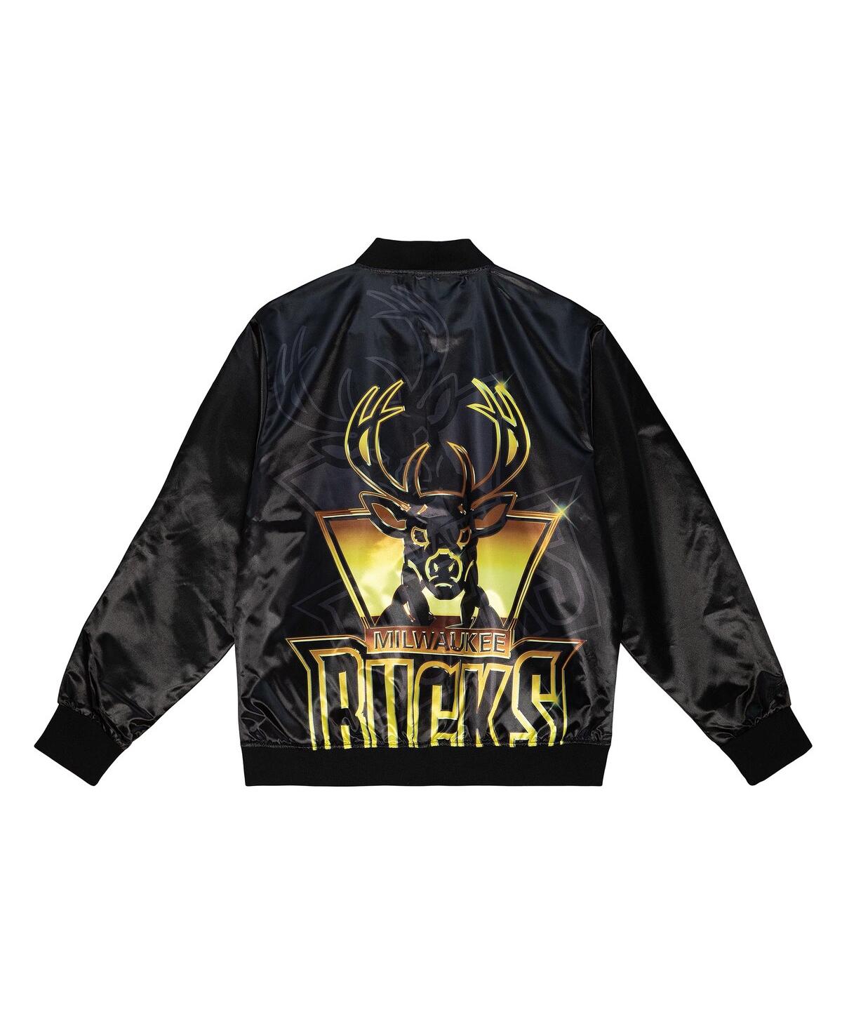 Mitchell & Ness Men'sMilwaukee Bucks Hardwood Classics Big Face 4.0 Satin Full-Snap Jacket - Black