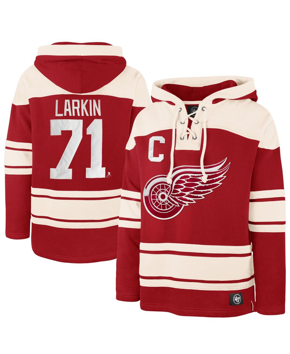 Shop 47 Brand Men's Dylan Larkin Red Detroit Red Wings Captain Patch Player Name Number Lacer Pullover Hoodie