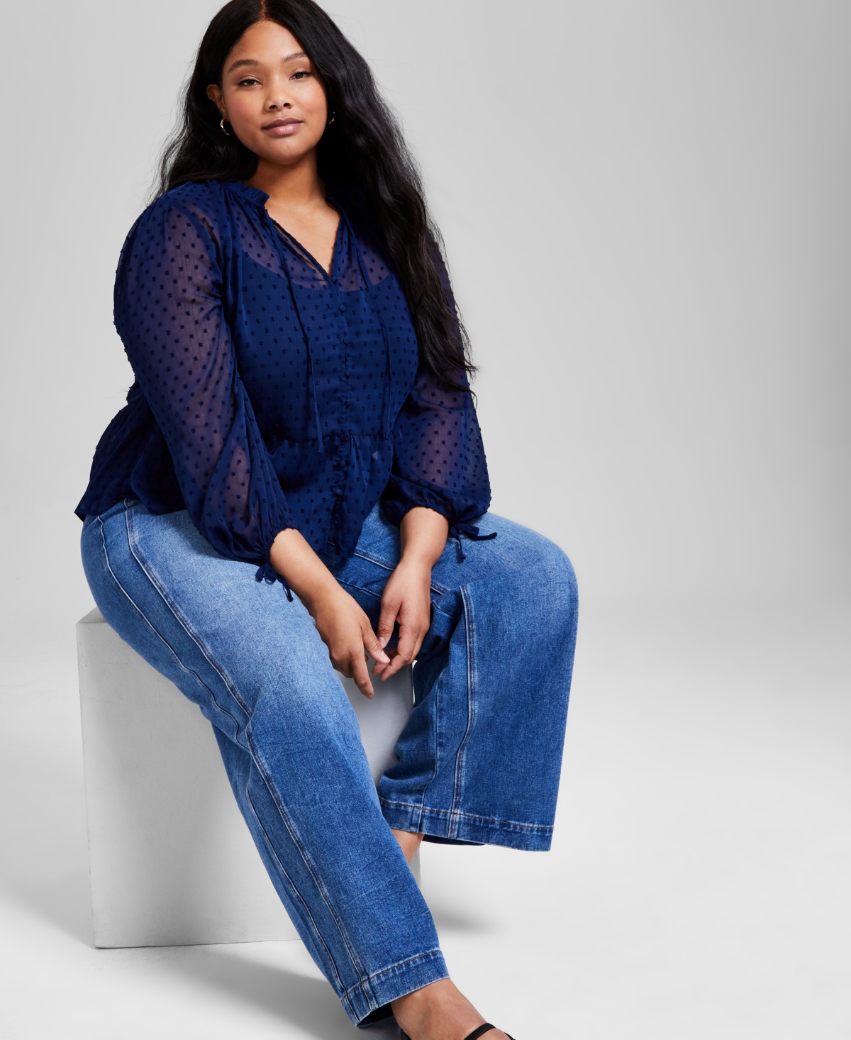 And Now This Trendy Plus Size Clip-dot Button-front Top, Exclusively At Macy's In Indigo Batik
