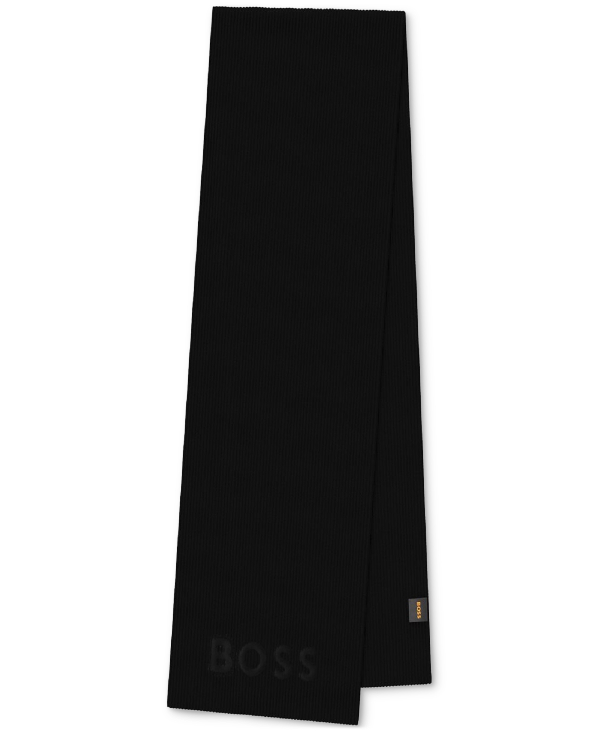 Hugo Men's Afox Ribbed Tonal Logo 70" Scarf - Blk
