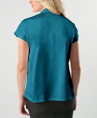 Maternity Short Sleeve Satin Shell Top with Concealed Nursing Zip