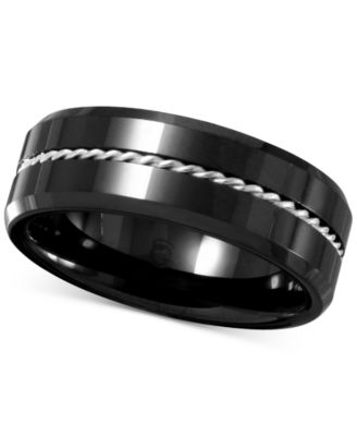 Men's Black Ceramic & Sterling Silver Twist Rope Band 