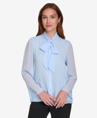 Calvin Klein - Women's Long Sleeve Tie-Neck Chiffon Blouse