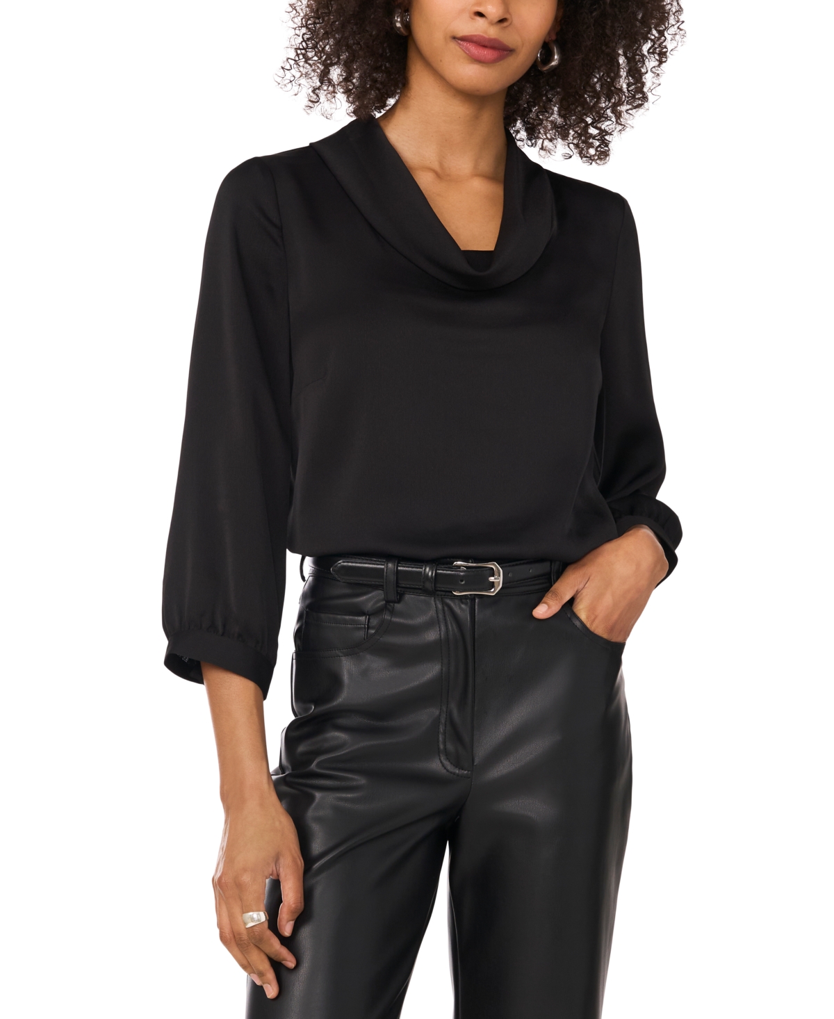 VINCE CAMUTO WOMEN'S SATIN COWLNECK 3/4-SLEEVE TOP 
