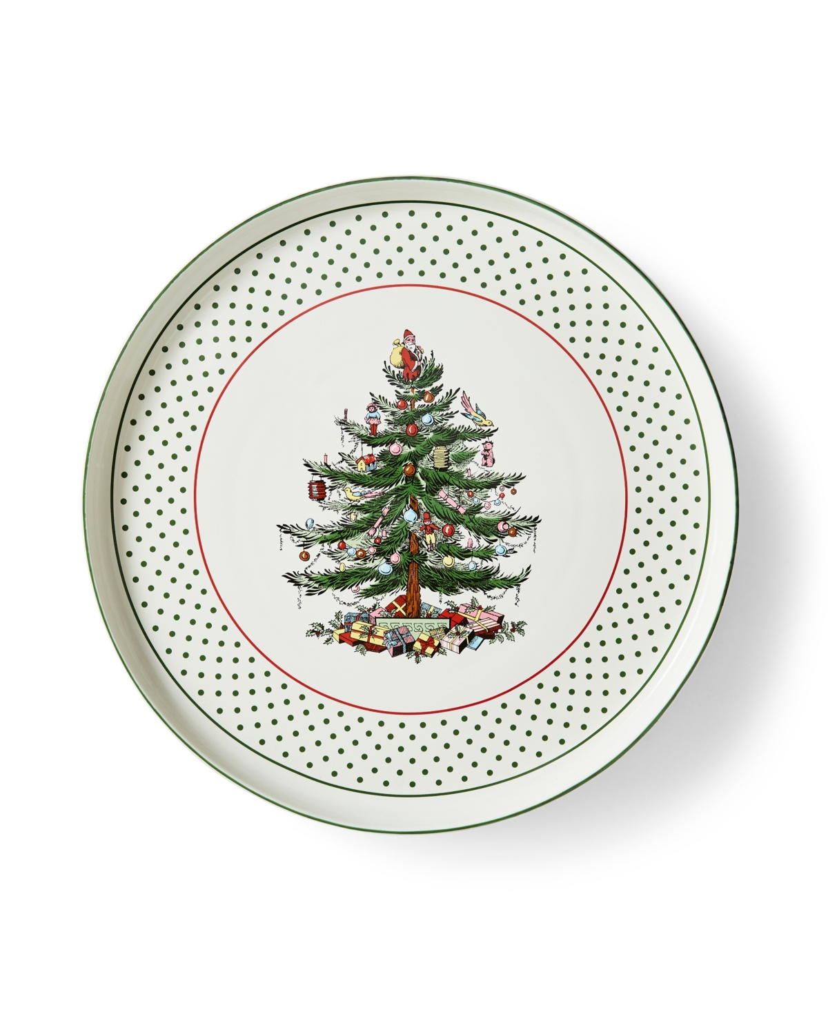Spode Christmas Tree Polka Dot Lazy Susan Plate In Green